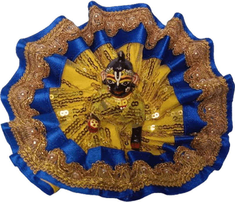 Laddu Gopal in a handcrafted blue and gold festival poshak